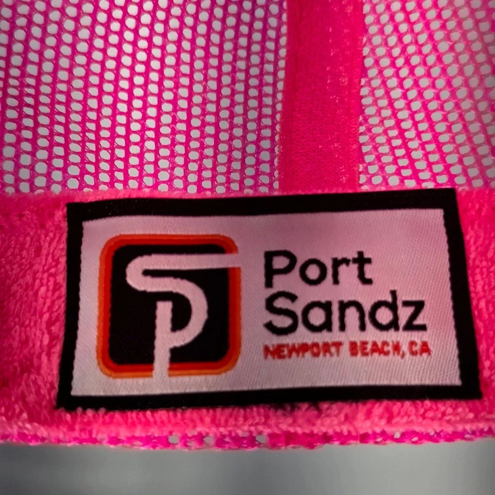 Port Sandz Trucker Hat Surf Neon Pink CALI Patch Mesh Snapback Cap Retro Summer